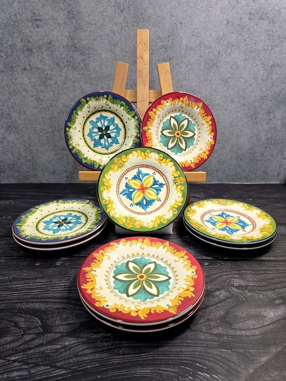 NEW W/ Tags Williams Sonoma Sicily Melamine Appetizer Plates 7” - Set of 9 Mixed